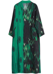 French Green Print Long Summer Dresses - SooLinen