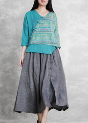 French Grey Elastic Waist Oriental Summer Linen Skirt - SooLinen