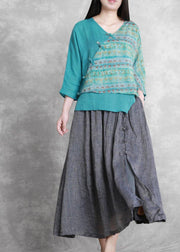 French Grey Elastic Waist Oriental Summer Linen Skirt - SooLinen