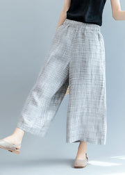 French Grey elastic waist Linen wide leg pants Spring