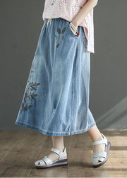 French Light Blue High Waist Drawstring Print Cotton Denim Skirts Summer