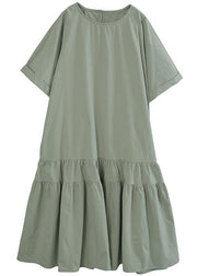 French Light Green Cinched Mermaid Long Summer Cotton Dress - SooLinen