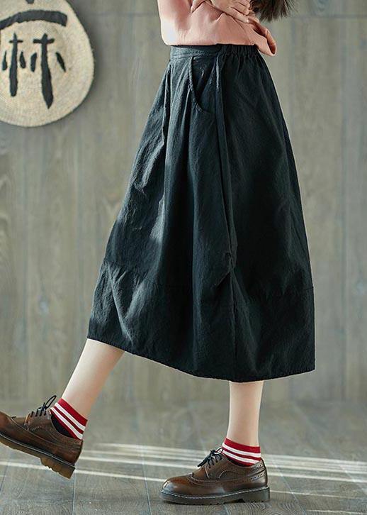 French Navy Elastic Waist lantern Cotton Linen Skirt Summer - SooLinen