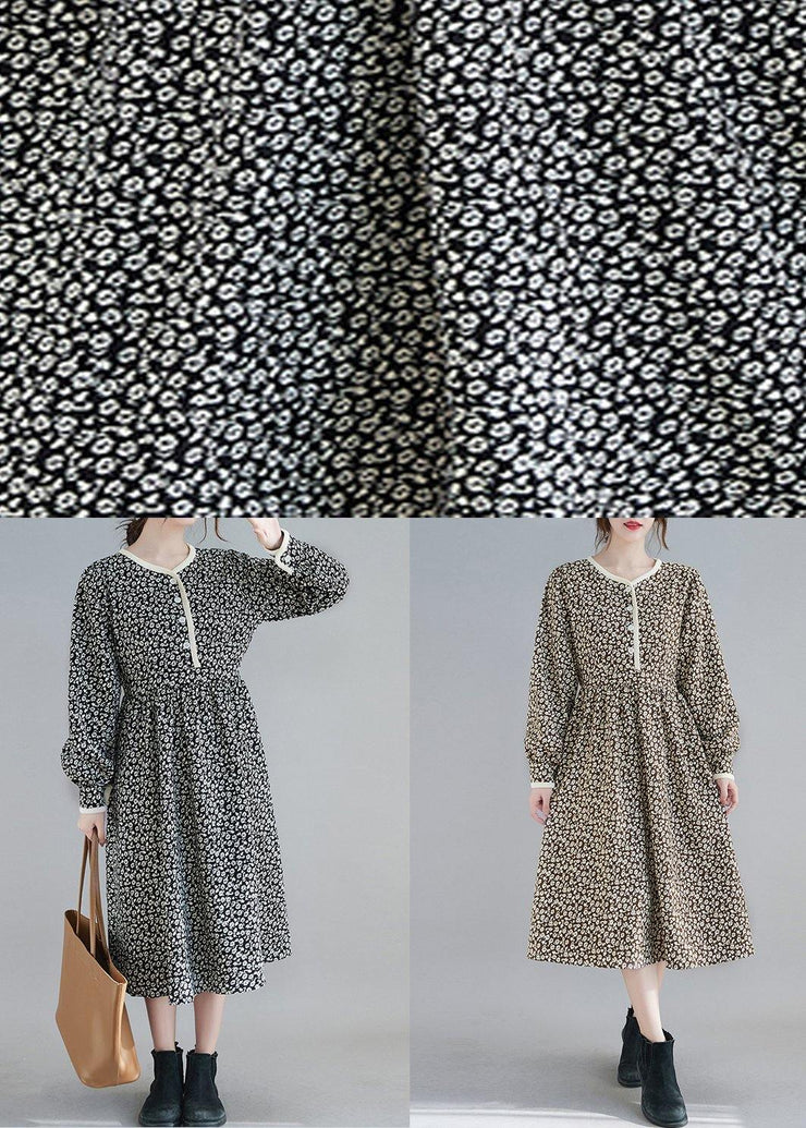 French O Neck Spring Tunics Tunic Khaki Print A Line Dress - SooLinen