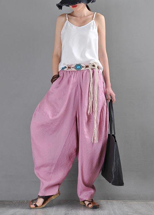 French Pink Purple Cotton Linen Casual Harem Pants Summer - SooLinen