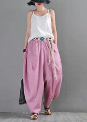 French Pink Purple Cotton Linen Casual Harem Pants Summer - SooLinen