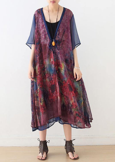 French Print Batwing Sleeve Long Cardigan - SooLinen