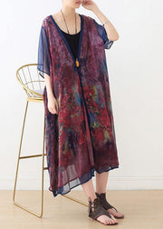 French Print Batwing Sleeve Long Cardigan - SooLinen