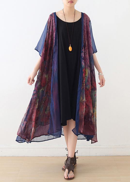 French Print Batwing Sleeve Long Cardigan - SooLinen