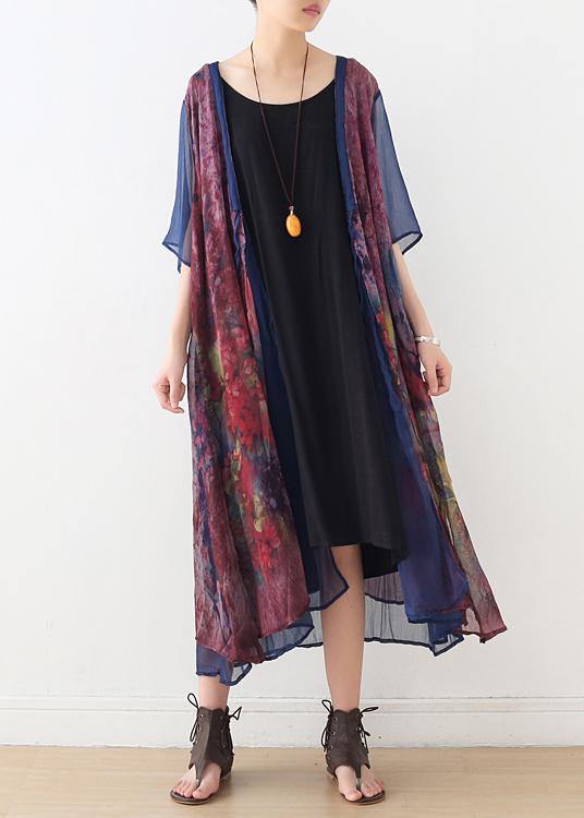 French Print Batwing Sleeve Long Cardigan - SooLinen