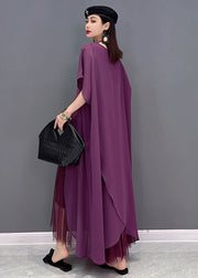 French Purple Asymmetrical Design Chiffon Dress And Cloak Two Pieces Set Summer