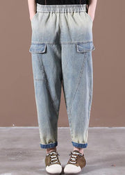 French Spring Wide Leg Pants Unique Blue Work Pant - SooLinen