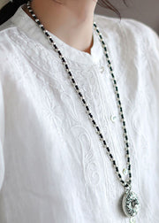 French White Button Embroideried Cotton Shirts Half Sleeve