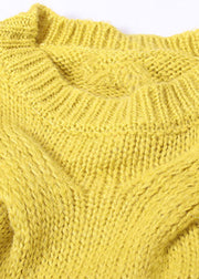 French Yellow O-Neck Hole Patchwork Knit Pullover Spring