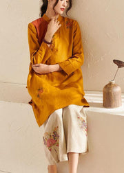 French Yellow Oriental Side Open Summer Linen Top - SooLinen