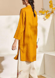 French Yellow Oriental Side Open Summer Linen Top - SooLinen