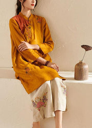 French Yellow Oriental Side Open Summer Linen Top - SooLinen