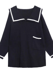 French black Sailor Collar Dresses - SooLinen