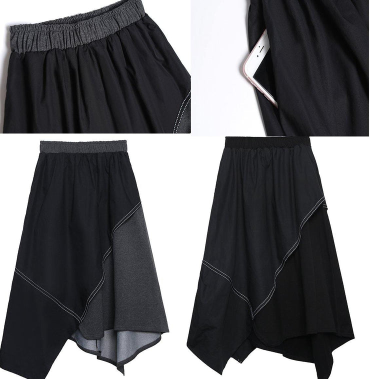 French black asymmetric elastic waist skirt - SooLinen