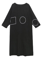 French black tunics for women o neck pockets A Line Dress - SooLinen