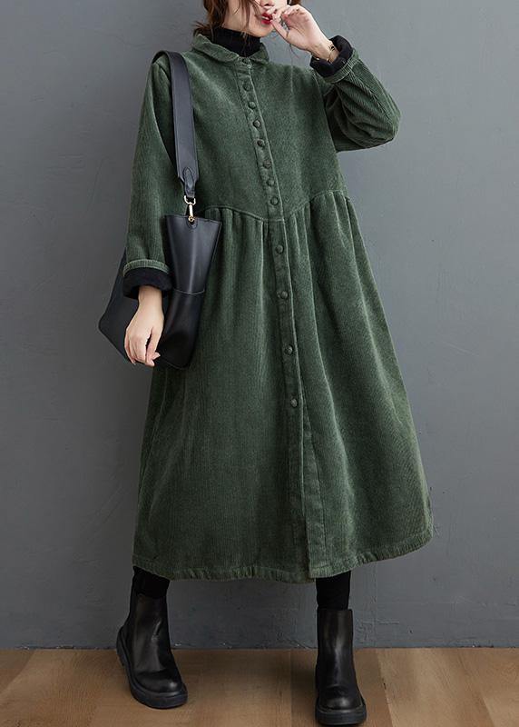 French blackish green corduroy coats Inspiration thick Cinched women coats ( Limited Stock) - SooLinen