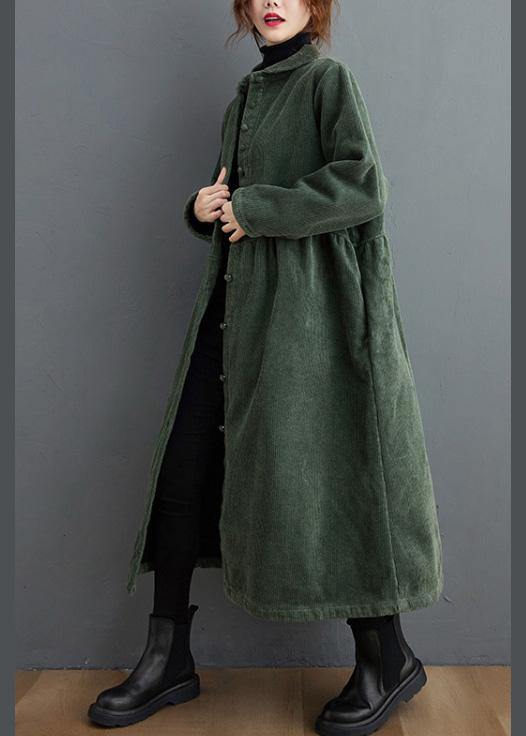 French blackish green corduroy coats Inspiration thick Cinched women coats ( Limited Stock) - SooLinen