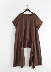 French chocolate Casual Catwalk asymmetric tops and wide leg pants loose Summer - SooLinen