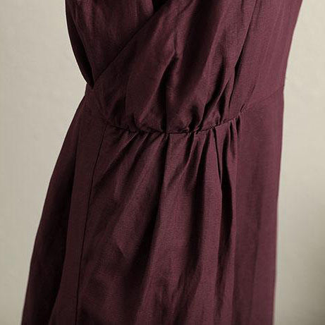 French cotton Long Shirts Pakistani V Neck Long Sleeves Dark Red Women Dress