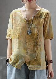 French cotton Tunic stylish Light And Loose Printed Cotton Linen T-Shirt - SooLinen