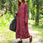 French cotton linen quilting clothes Fine Autumn Long Sleeve Dyeing Red Dress For Women