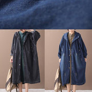 French denim black Fine coat for woman Shape hooded Hole outwears - SooLinen