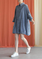 French drawstring Cotton dresses Fabrics dark blue shirt Dress fall - SooLinen