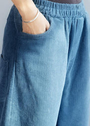 French elastic waist wild trousers oversized blue wide leg trousers - SooLinen