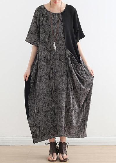 French gray chiffon Robes o neck patchwork Dresses - SooLinen