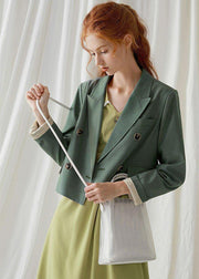 French green cotton crane double breast Dresses fall blouses coat - SooLinen