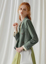 French green cotton crane double breast Dresses fall blouses coat - SooLinen