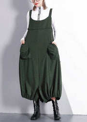 French green cotton tunics for women sleeveless Maxi fall Dresses - SooLinen