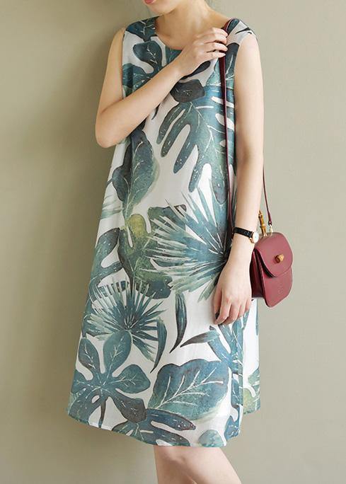 French green print dresses sleeveless Dresses summer Dress - SooLinen