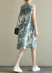 French green print dresses sleeveless Dresses summer Dress - SooLinen