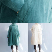 French green fine clothes For Women Inspiration double breast stand collar coats - SooLinen