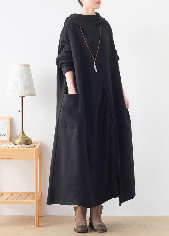 French hooded asymmetric Tunic Catwalk black Kaftan Dresses - SooLinen