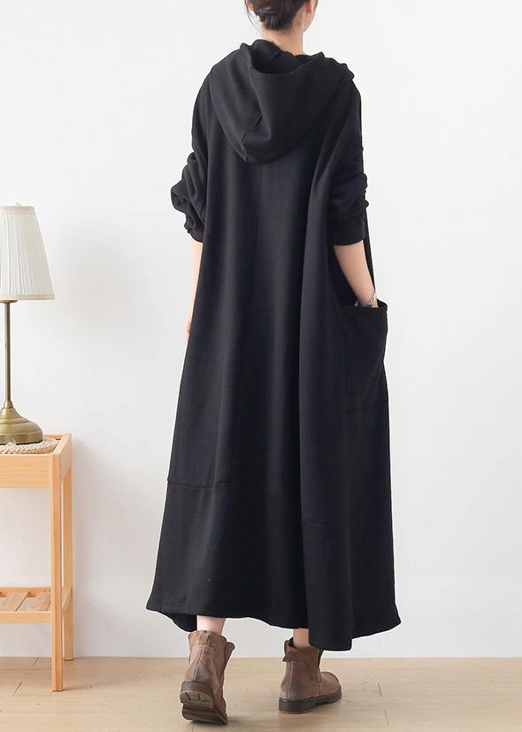 French hooded asymmetric Tunic Catwalk black Kaftan Dresses - SooLinen