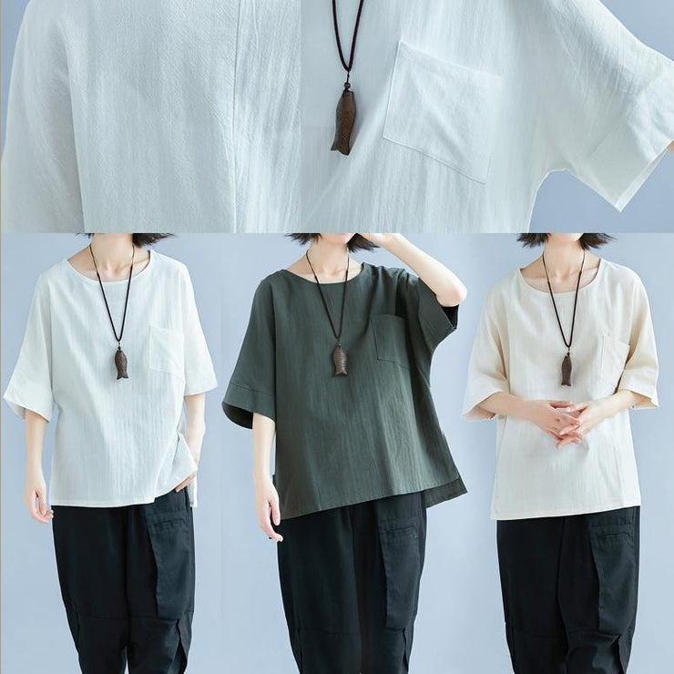 French hooded side open cotton linen clothes fine Inspiration white loose blouse Summer - SooLinen