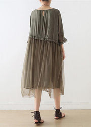 French Tea Green Tull Maxi dresses patchwork chiffon Summer Dress - SooLinen