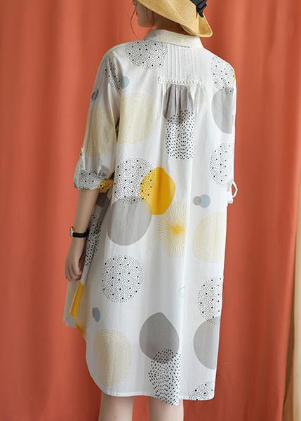 French lapel asymmetric Cotton clothes Catwalk yellow dotted Dress fall - SooLinen