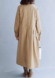 French lapel tie waist fine tunic coat khaki coats fall - SooLinen