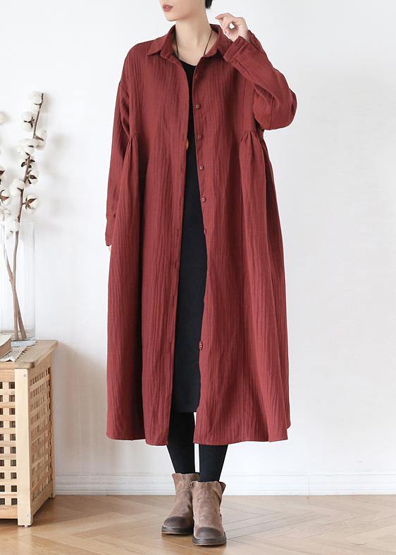 French lapel Cinched fine trench coat red Plus Size Clothing outwear - SooLinen