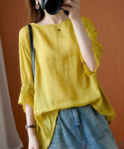 French o neck Ruffles tops women blouses Christmas Gifts yellow blouse - SooLinen