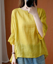 French o neck Ruffles tops women blouses Christmas Gifts yellow blouse - SooLinen