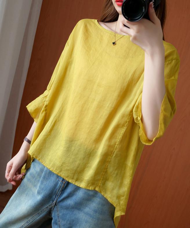 French o neck Ruffles tops women blouses Christmas Gifts yellow blouse - SooLinen